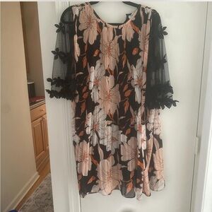 Impressions Chocolate and Tangerine Pleated Dress